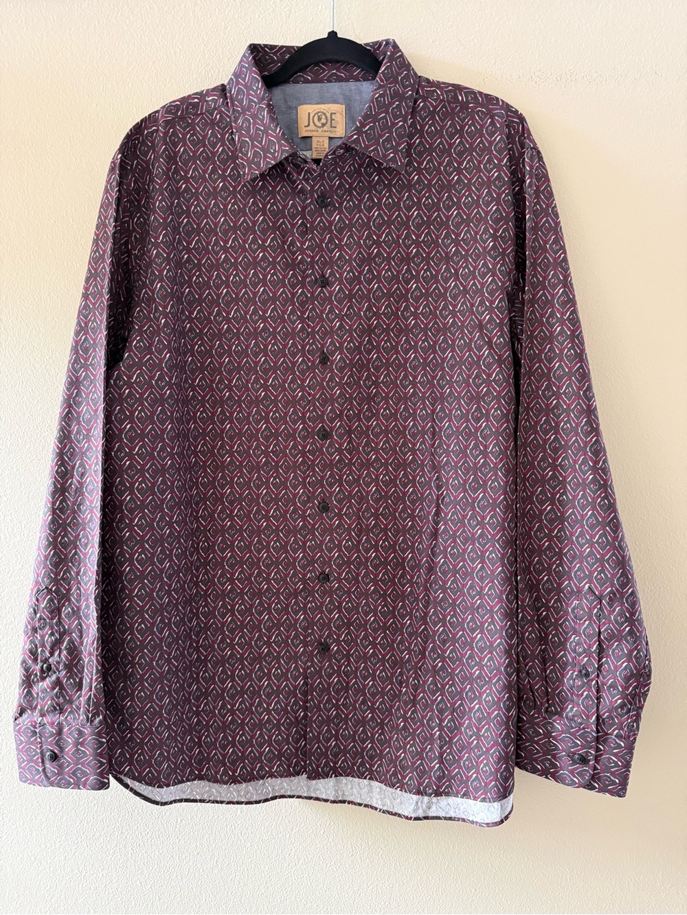 Joseph Abboud Just One Earth Collection Men's Burgundy Print Button-Down Shirt